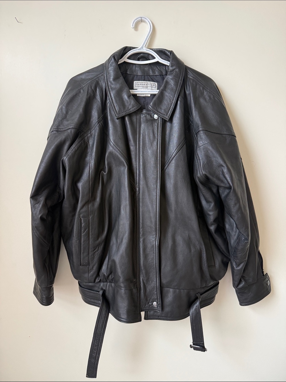 Vintage Black Leather Bomber Jacket